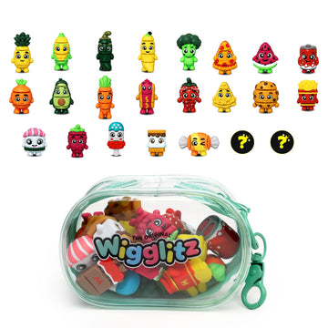 Wigglitz Foodz 25 Pack with Storage Pouch - 25 Collectible Wiggly Fidget Toys - Award-Winning, Plant-Based, Made in USA - Foodz Series Characters for