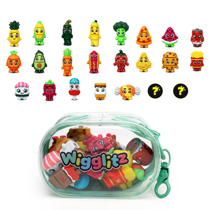 Wigglitz Foodz 25 Pack with Storage Pouch - 25 Collectible Wiggly Fidget Toys - Award-Winning, Plant-Based, Made in USA - Foodz Series Characters for
