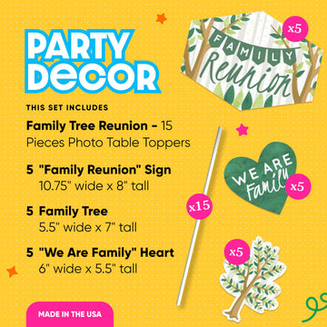 Big Dot of Happiness Family Tree Reunion Table Toppers Centerpiece Display Kit - 15-Piece Premium Cardstock Table Decorations, Double-Sided Printed