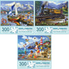 Bits and Pieces - Value Set of Three 300 Piece Jigsaw Puzzles for Adults - Old Steam Train, Flying High, Bon Voyage Jigsaw Puzzles by Artist Oleg