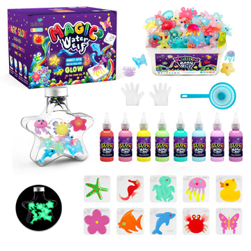 Kiditos Magic Water Elf Toy Kit for Kids, Glow-in-the-Dark Water Elves Craft Kit-DIY Water Pets Craft Kit with 8 Glow Gels, 10 Molds & Star Bottle