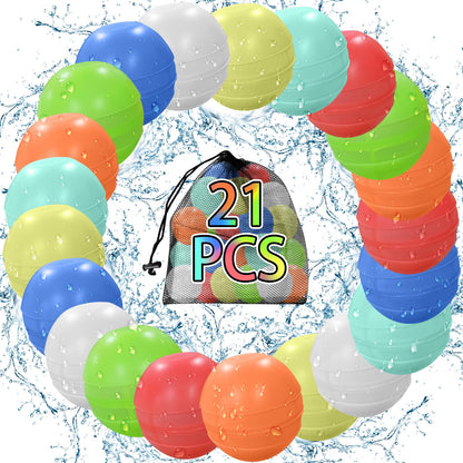 21 Pcs Reusable Water Balloons Quick Fill, Pool Beach Water Ballons for Boys and Girls, Summer Outdoor Games Water Toys for Kids Ages 3-12