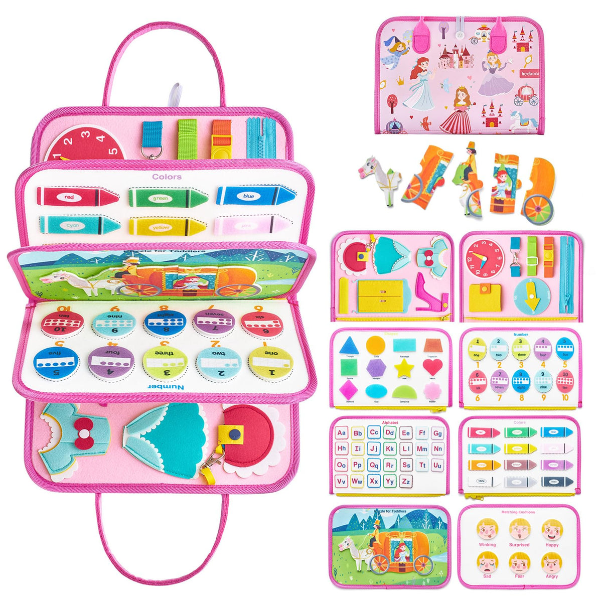 Freebear Busy Board Toddler Travel Toys Quiet Book Sensory Board for Toddlers 1 2 3 4, Montessori Educational Toys for 3 4 Year Old Girls Boys Gift