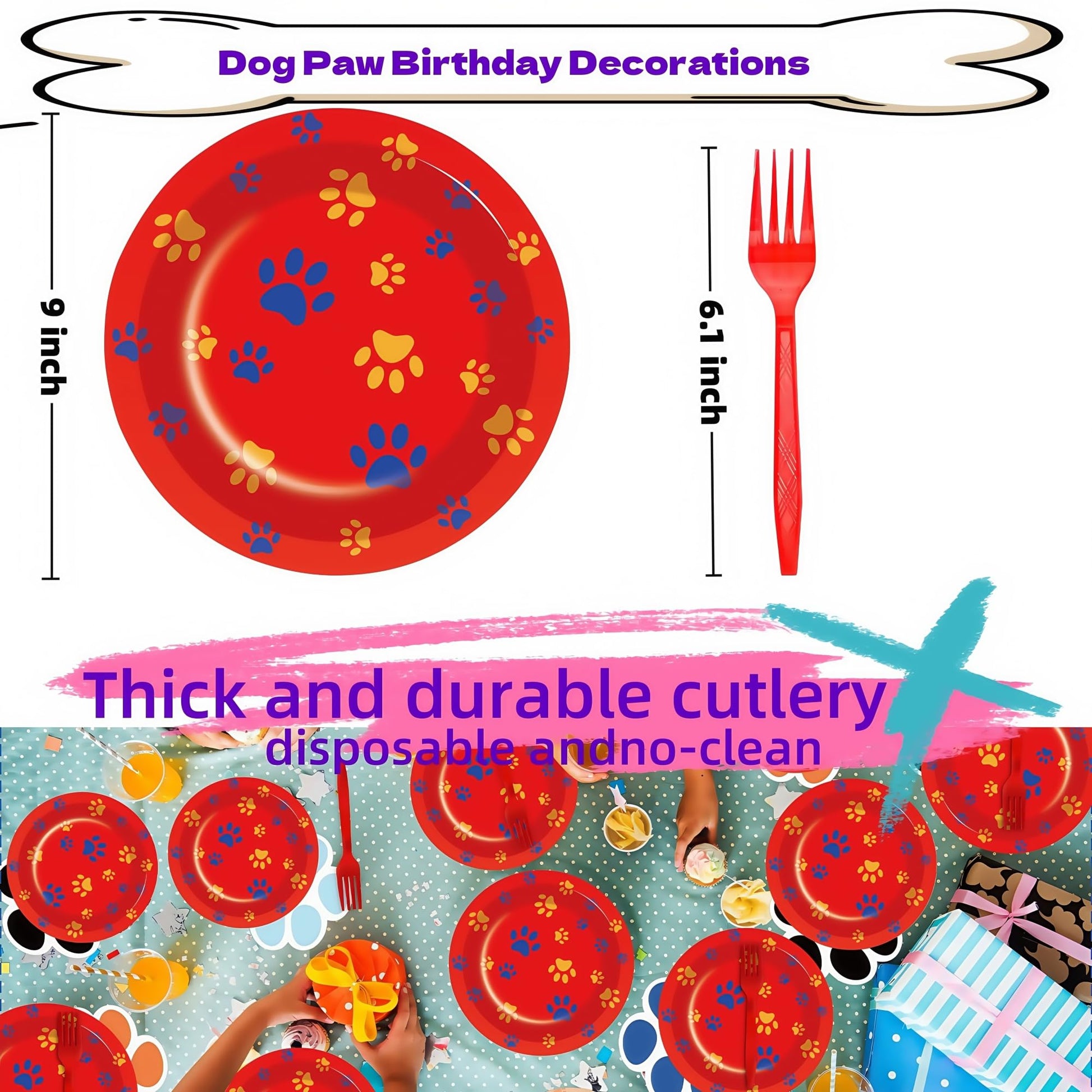 40 Pieces Dog Paw Print Birthday Party Supplies Include 20 Plates, 20 Forks,Puppy Theme Party Decorations, Ideal for Picnics, Baby Showers