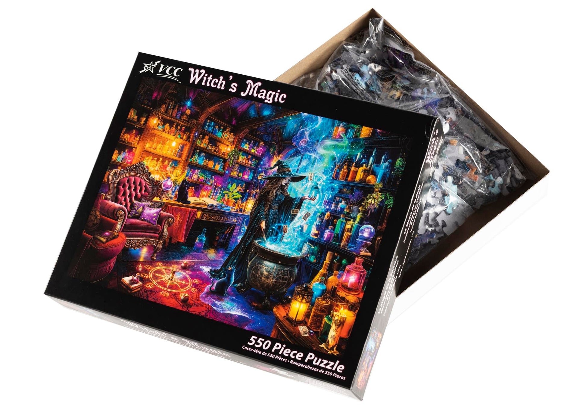 Witch's Magic Halloween Jigsaw Puzzle 550 Piece by Vermont Christmas Company - Fully Interlocking & Randomly Shaped Pieces - 24" x 18" - Family
