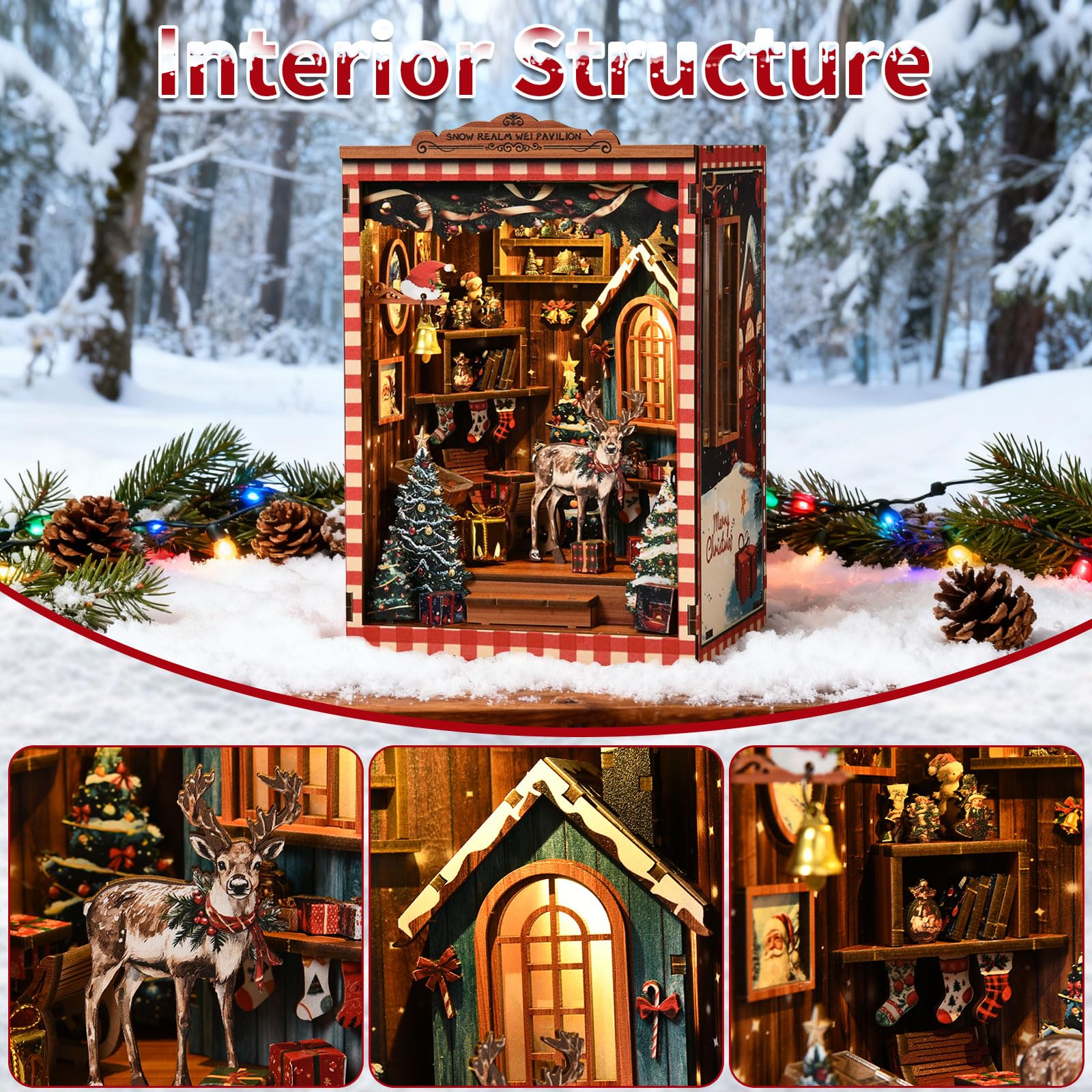 Book Nook Kit for Adults, DIY 3D Wooden Puzzle Miniature Booknook Kit with LED Sensor Light, Crafts Bookshelf Decoration Gift for Adults and Teens