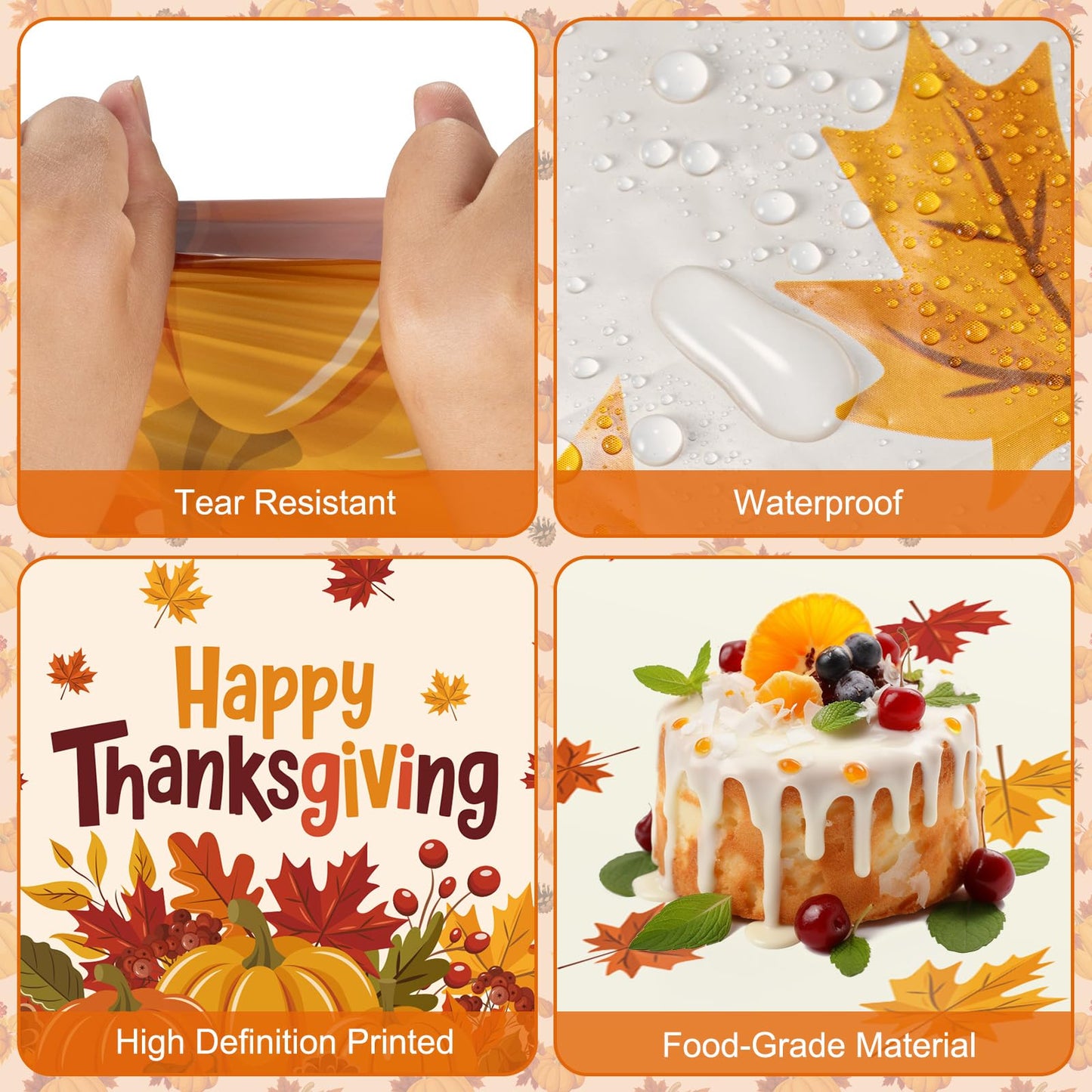 3 Pcs Happy Thanksgiving Tablecloths - Disposable Rectangle Fall Tablecloth, Plastic Pumpkin Table Cloth Maple Leaves Table Cover for Autumn