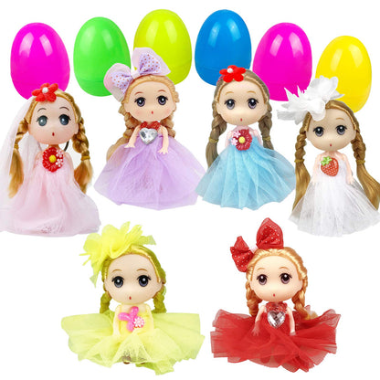 JIABNUKKN Easter Basket Stuffers Eggs Filled 6 Pack Large Eggs with Cute Dolls Inside, Easter Gifts Colorful Easter Egg Stuffers for Toddlers Kids