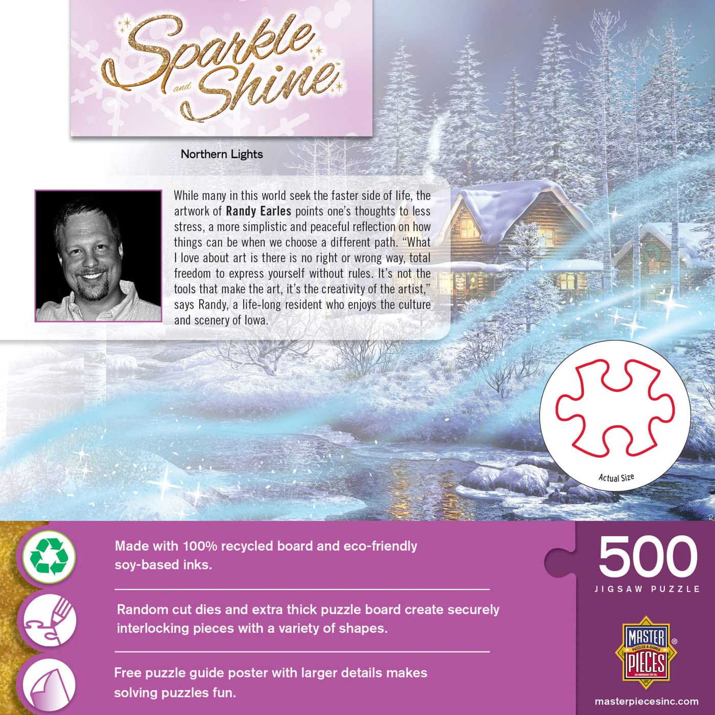 Masterpieces 500 Piece Glitter Christmas Jigsaw Puzzle - Northern Lights - 15"x21"