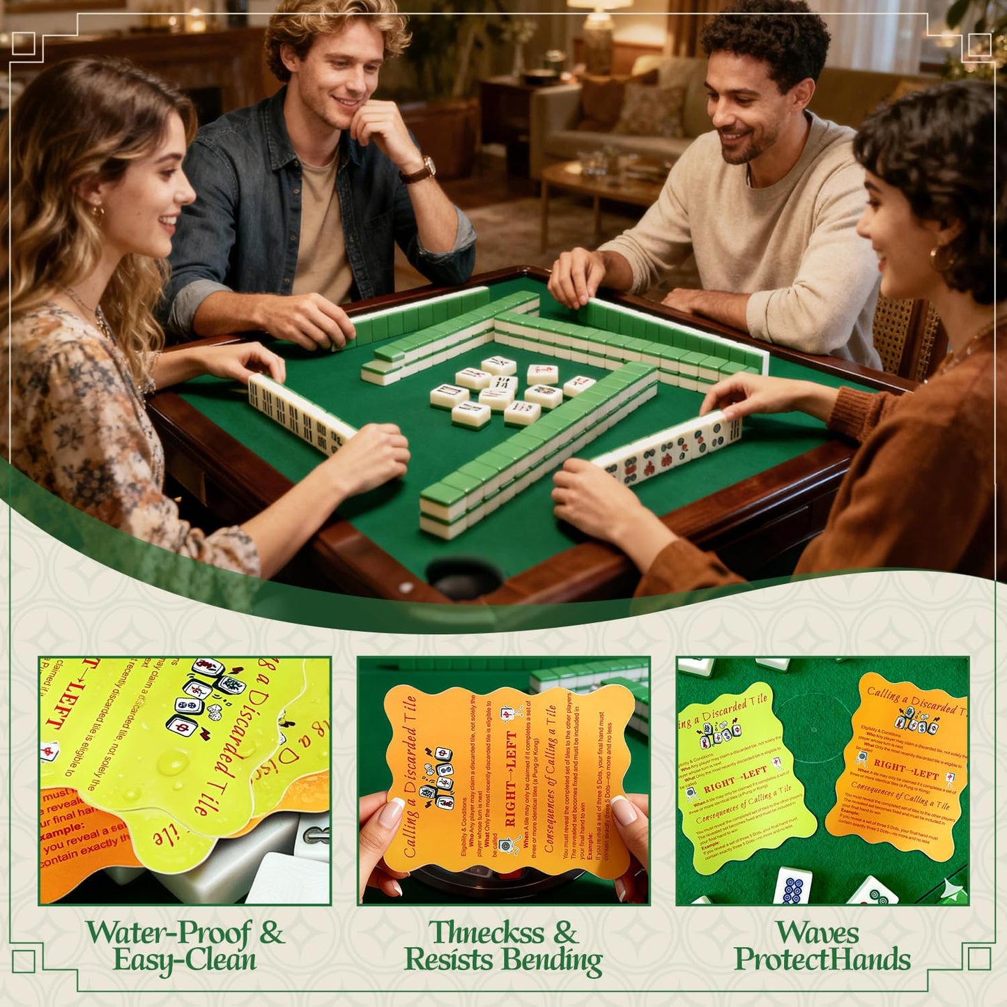 ZWFCGMMBC 4 Pcs Mahjong Tile Shufflers with Printed Mahjong Rules - Manual Mahjong Mixer & Shuffle Cards for Beginners, Durable Mahjong Gift