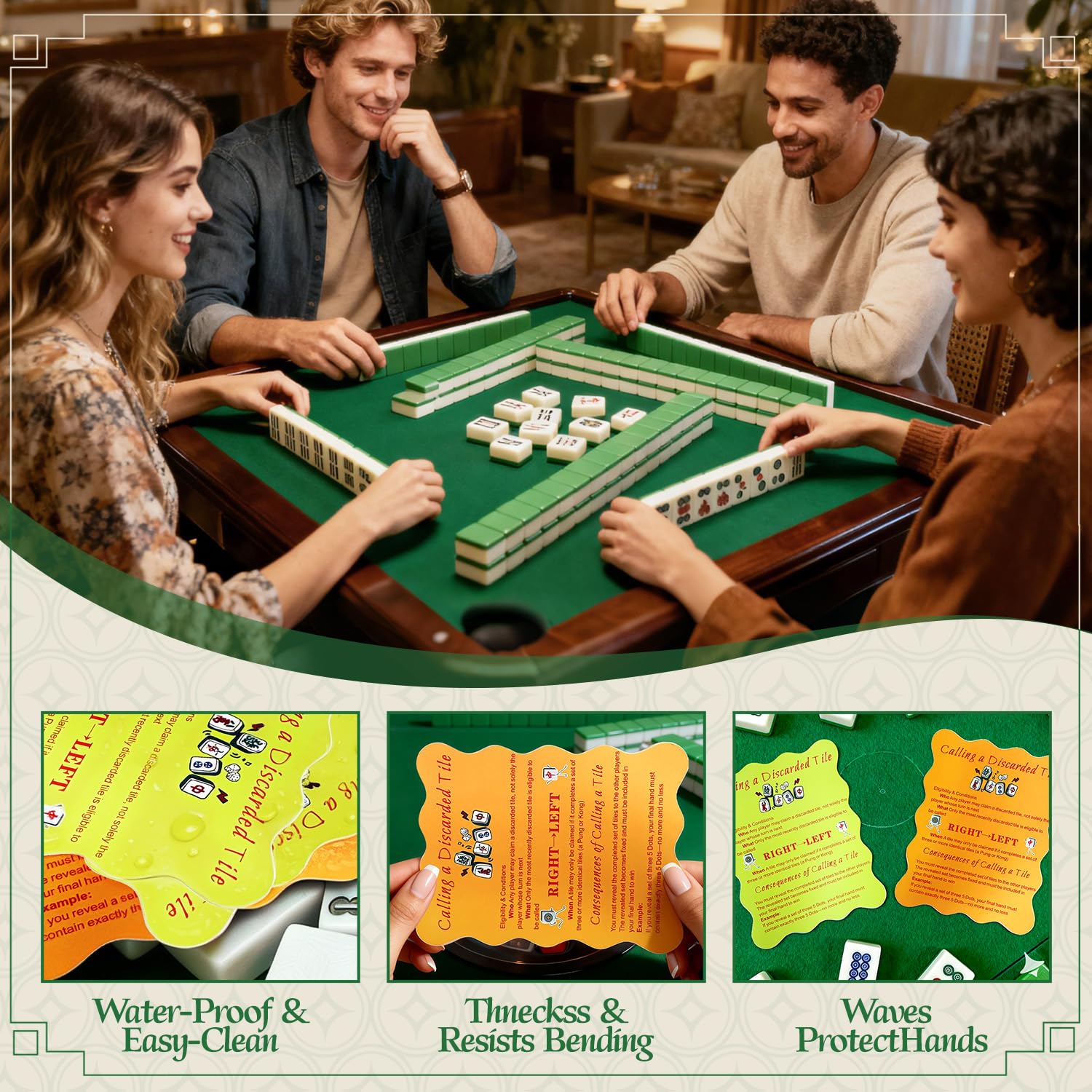 ZWFCGMMBC 4 Pcs Mahjong Tile Shufflers with Printed Mahjong Rules - Manual Mahjong Mixer & Shuffle Cards for Beginners, Durable Mahjong Gift