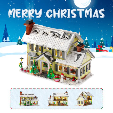 Christmas Holiday House Building Set, LED DIY Christmas Holiday Snow Village, Christmas House Compatible with Lego Gifts for Boys, Girls, Family,