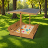 Large Wooden Sandbox Outdoor Sand Pit with Lid Cover Foldable Bench Seat Bottom Liner Sand Box for Garden Patio Beach Backyard Play Aged 3-12 Years