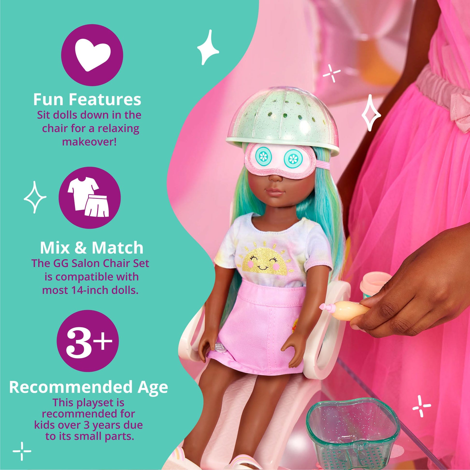 Glitter Girls - 14-Inch Doll Accessories - Salon Chair & Styling Playset - Hooded Hair Dryer, Foot Bath, Pretend Nail Polish - 3+ Years- Children’s