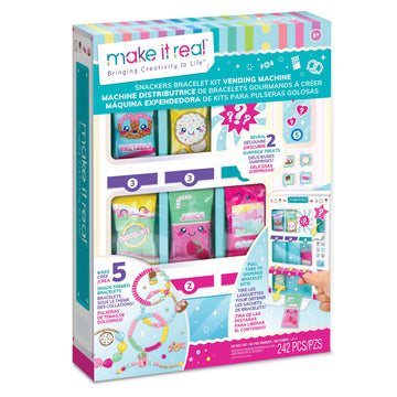 Make It Real: Snackers Bracelet Kit Vending Machine - Make 5 Snack-Themed Charm Bracelets, Pull Tab to Dispense The Jewelry Kit, Girls & Kids Ages 8+