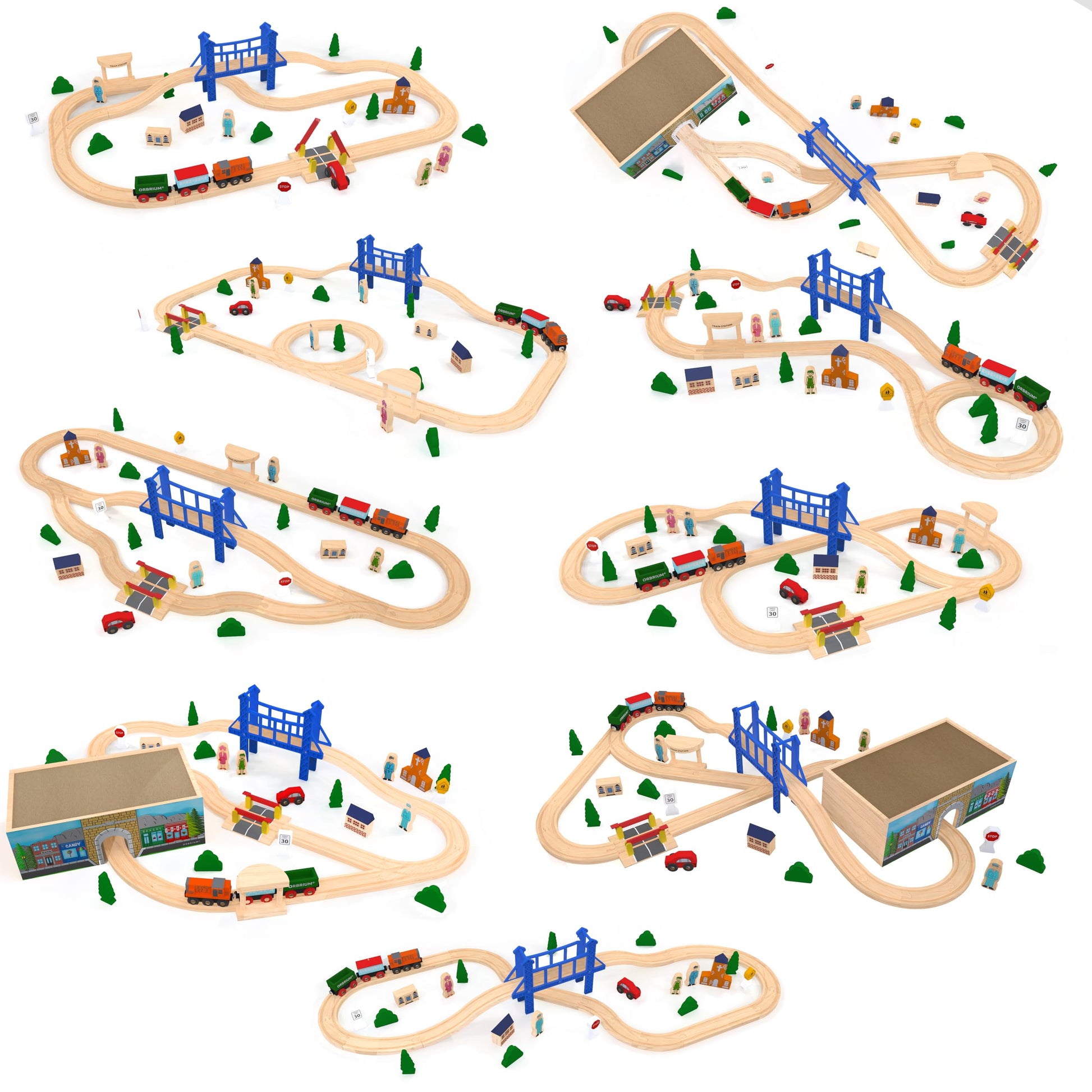 Wooden Train Set Deluxe 52 Pcs with Storage Gift Box Tunnel 9 Layouts Magnetic Trains STEM Montessori Toys Playset for Grandkids Toddler Boys Girls