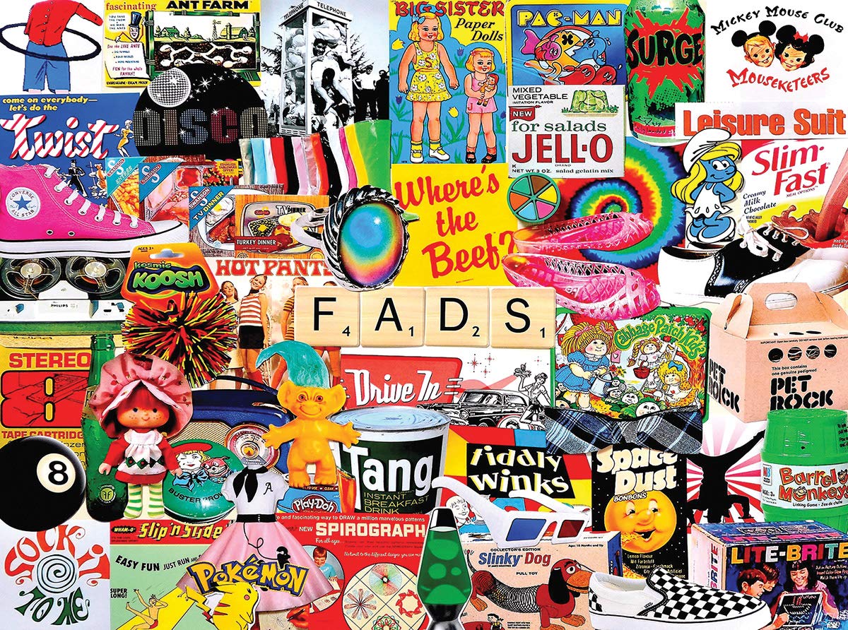 White Mountain 1000 Piece Jigsaw Puzzle Retro Pop Culture Collage, Fads