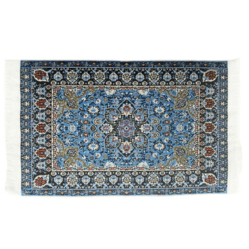 EMiEN Blue Floral Print Vintage Woven Carpet Rug Blanket Miniature Ornament Kits,Miniature Ornament for DIY Dollhouse Decoration