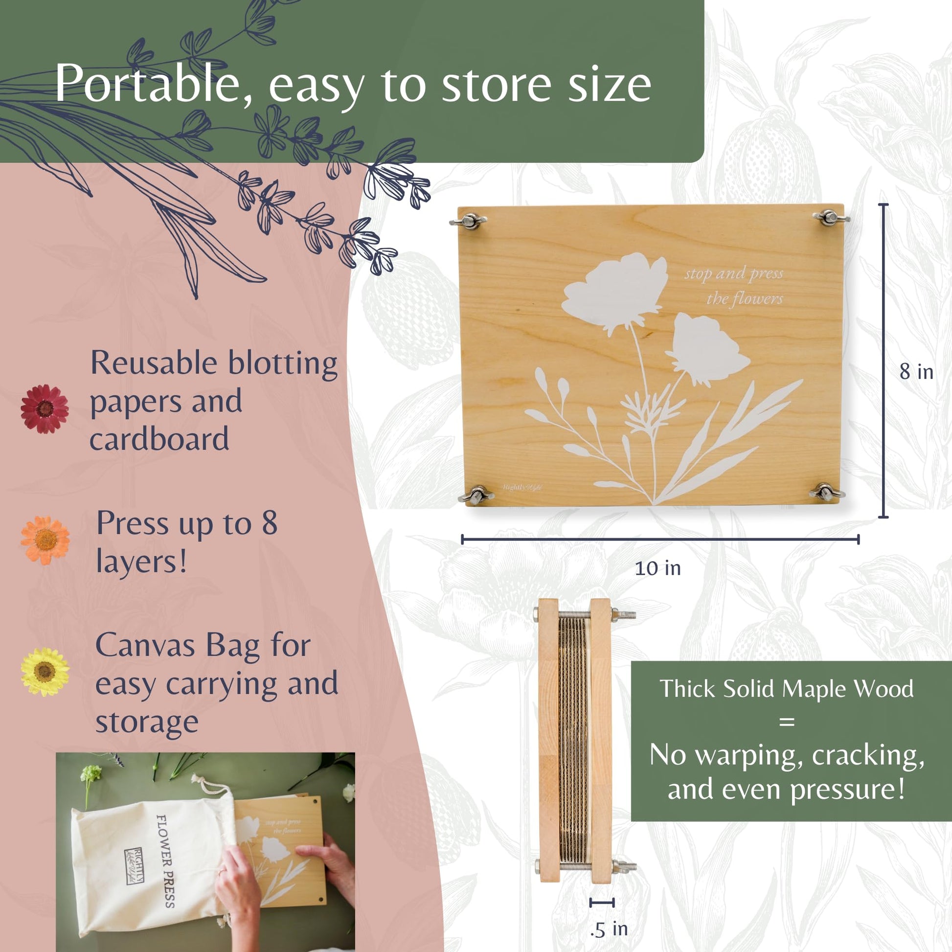 Flower Press Kit | Durable Hardwood 8x10in - Flower Preserving Kit Up to 8 layers - Floral Preservation kits for adults and kids | Innovative