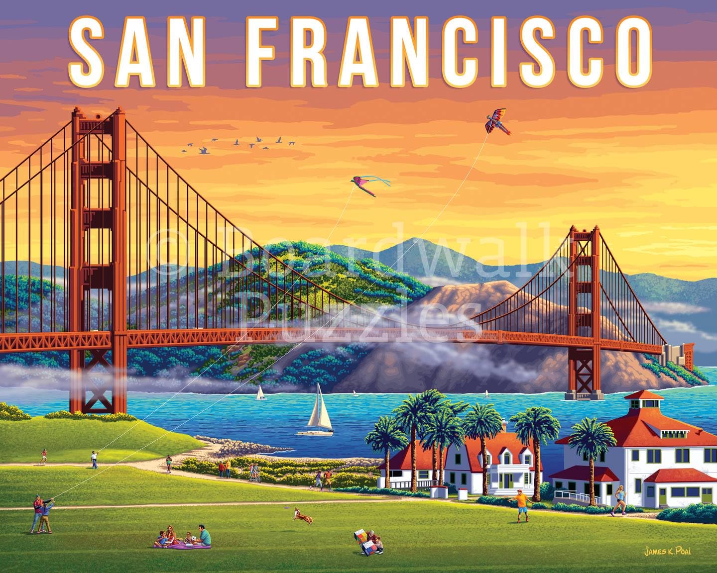 Boardwalk San Francisco 500 Piece Jigsaw Puzzle Golden Gate Bridge California Puzzles with Premium Box, Gift for Adults and Family 16"x20"