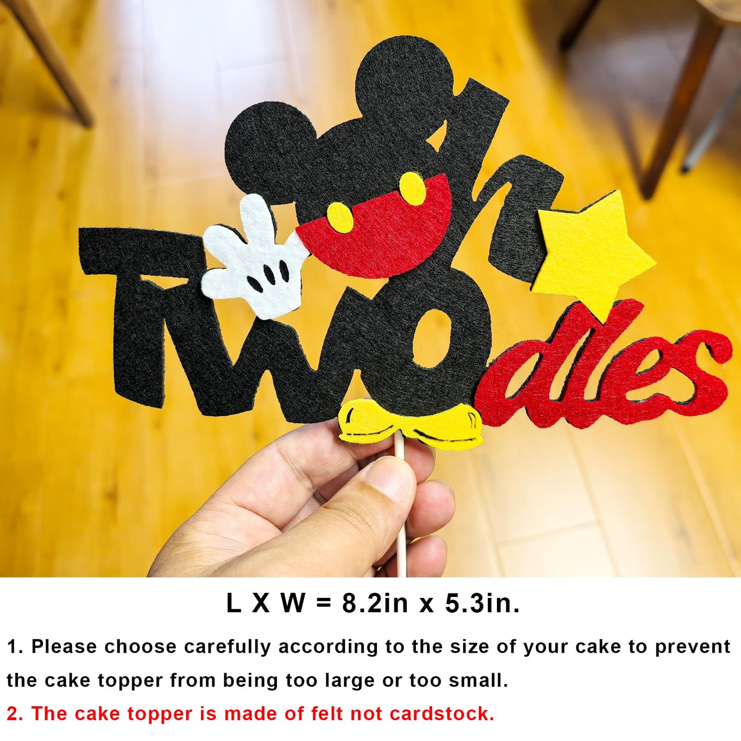 CHuangQi Oh Two-dles Felt Fabric Cake Topper, Mouse Themed 2nd Birthday Cake Decor, Second Birthday Party Supplies