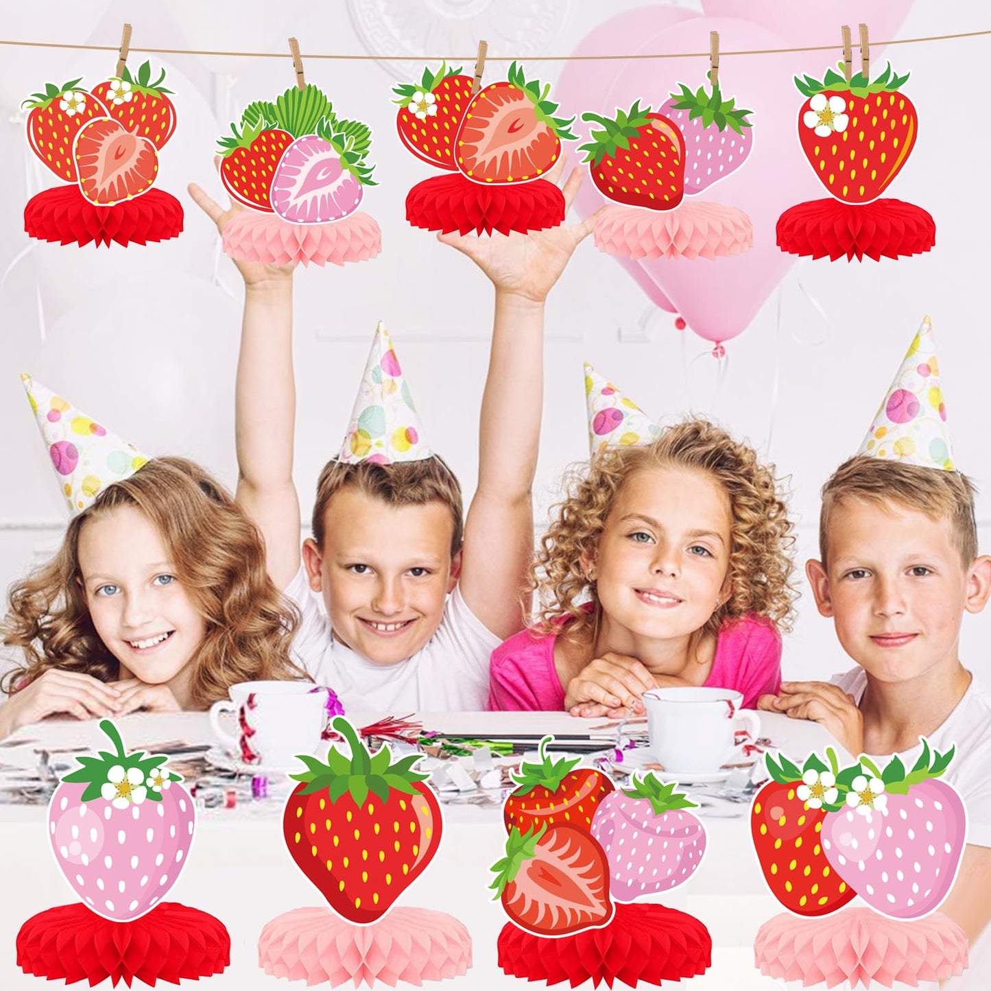9 PCS Strawberry Centerpieces for Tables - Strawberry Table Decor Strawberry Party Decorations Strawberry Theme Birthday Decorations