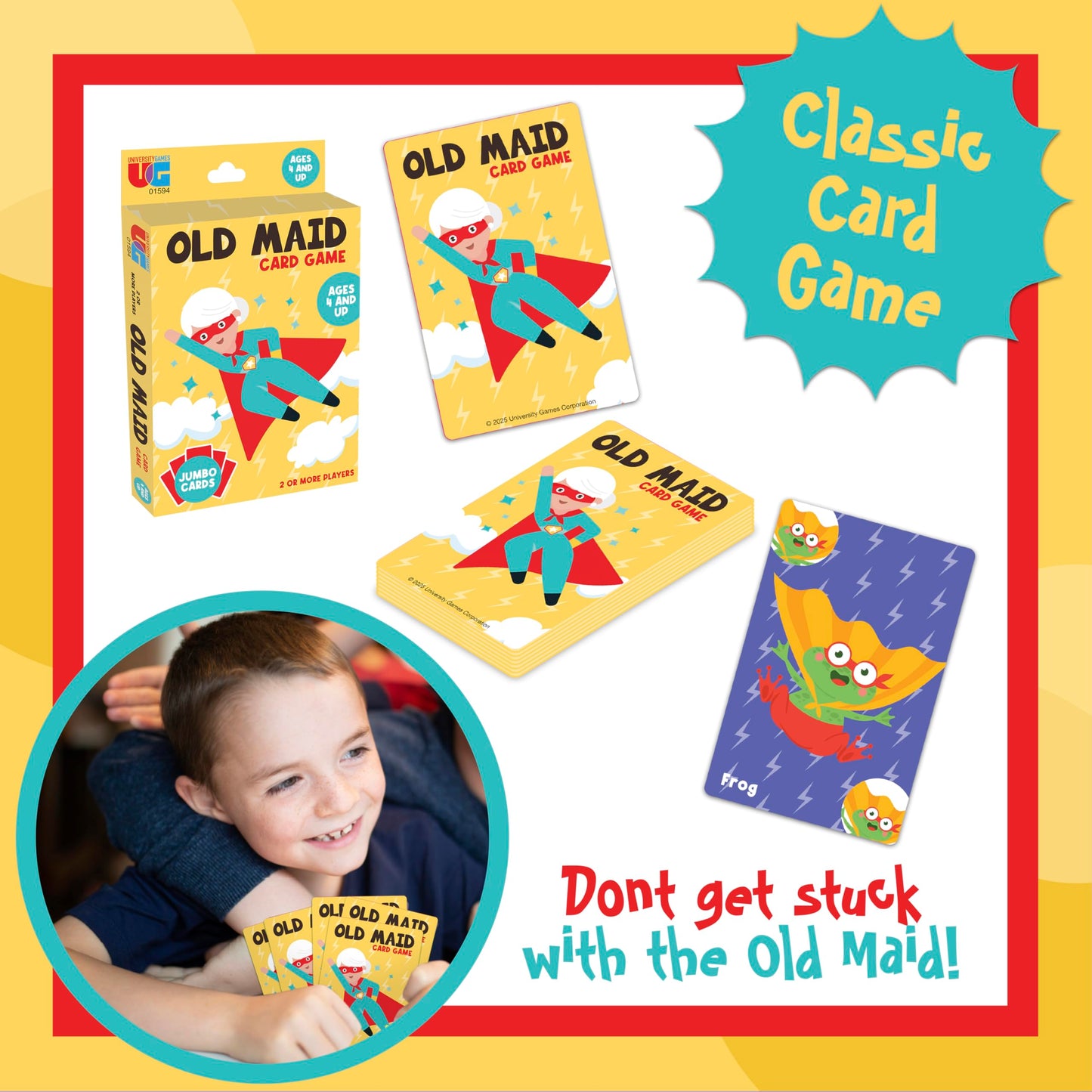 University Games Old Maid Card Game - Jumbo Size, Colorful Character Cards for Kids Ages 4 and Up, Fun Family and Educational Game