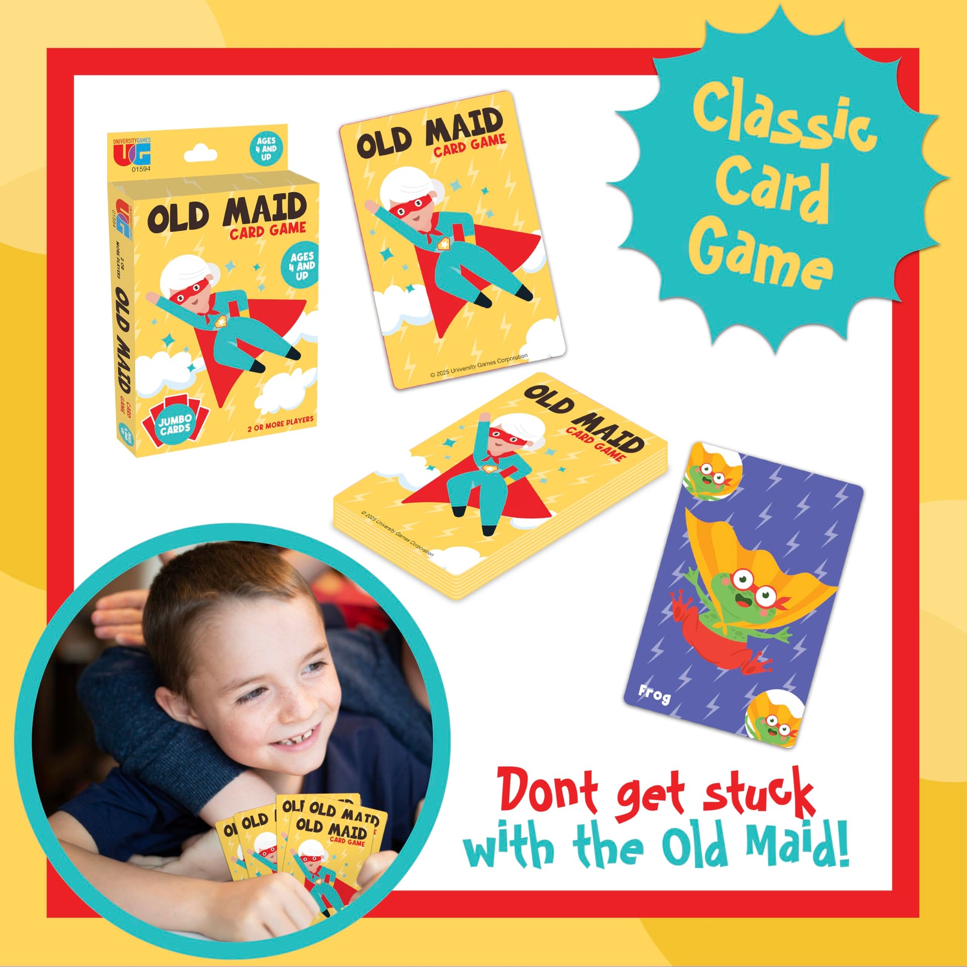 University Games Old Maid Card Game - Jumbo Size, Colorful Character Cards for Kids Ages 4 and Up, Fun Family and Educational Game