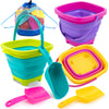 Sloosh 3 Packs Foldable Bucket - Collapsible Bucket with Sand Shovels and Mesh Backpack for Kids Toddlers Beach Toys, Easter Egg Hunt, Camping