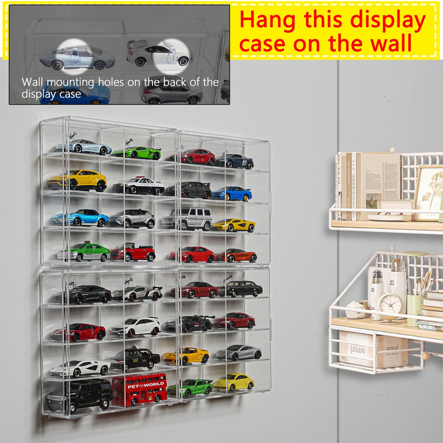 KASTUN Display Case for 32 Hot Wheels,Matchbox Cars,Display Case Wall Mount,Transparent Storage Case for 1/64 Diecast Cars,Wall