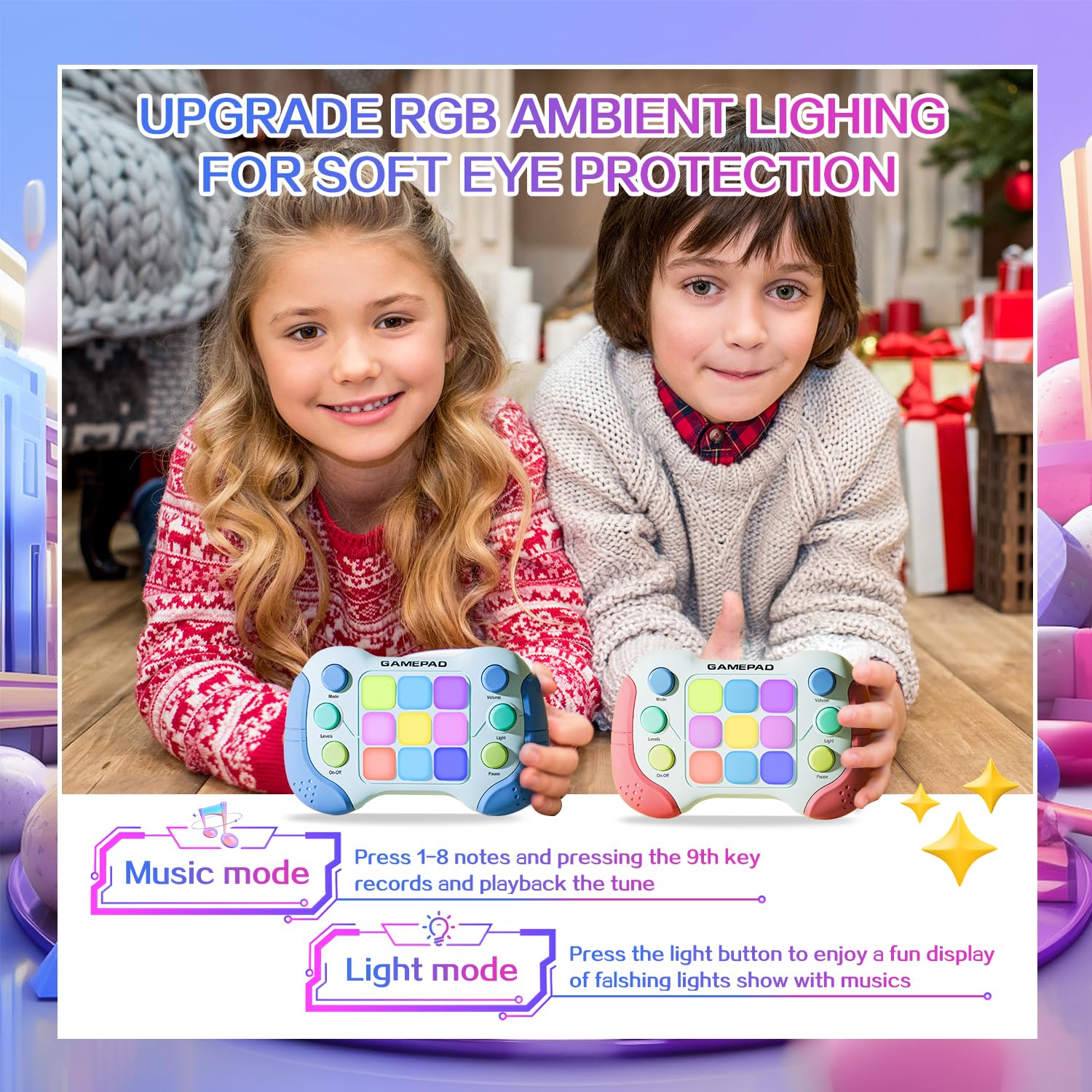 Christmas Fast Push Game Fidget Toys Handle, Upgraded Flashing Quick Press Games Pro for Kids, Speed Push Light Up Fidget Game, Educational Handheld