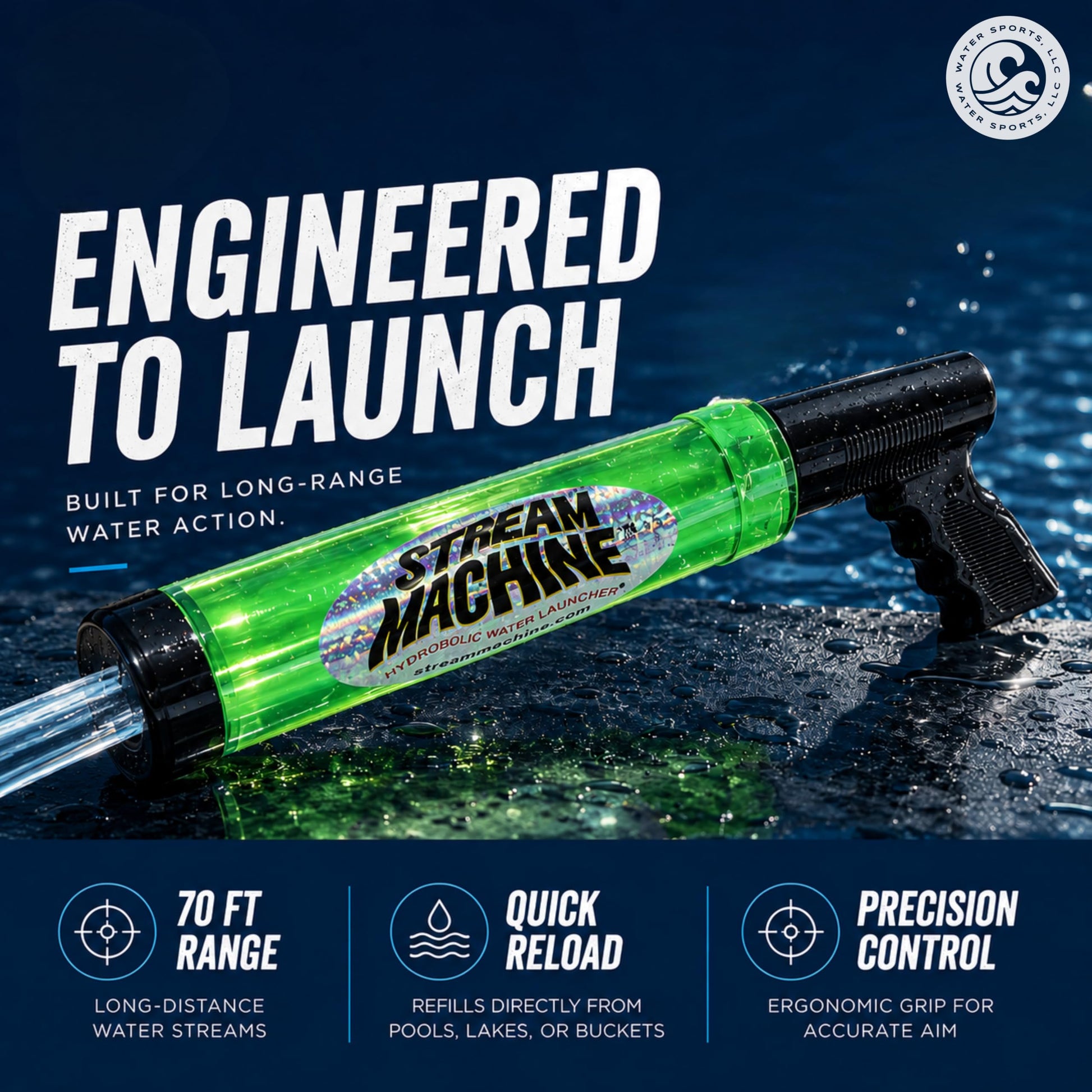 Stream Machine Water Gun Launcher TL-600 17 Inch Single Barrel Water Launcher, Water Soaker Gun Shoots 40+ ft, Pool Squirt Gun for Outdoor Summer Fun