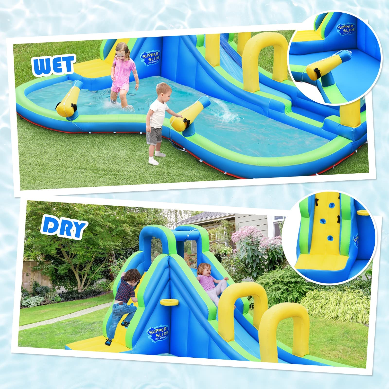 KOTEK Inflatable Water Slide for Kids Backyard Fun, with 750W Blower