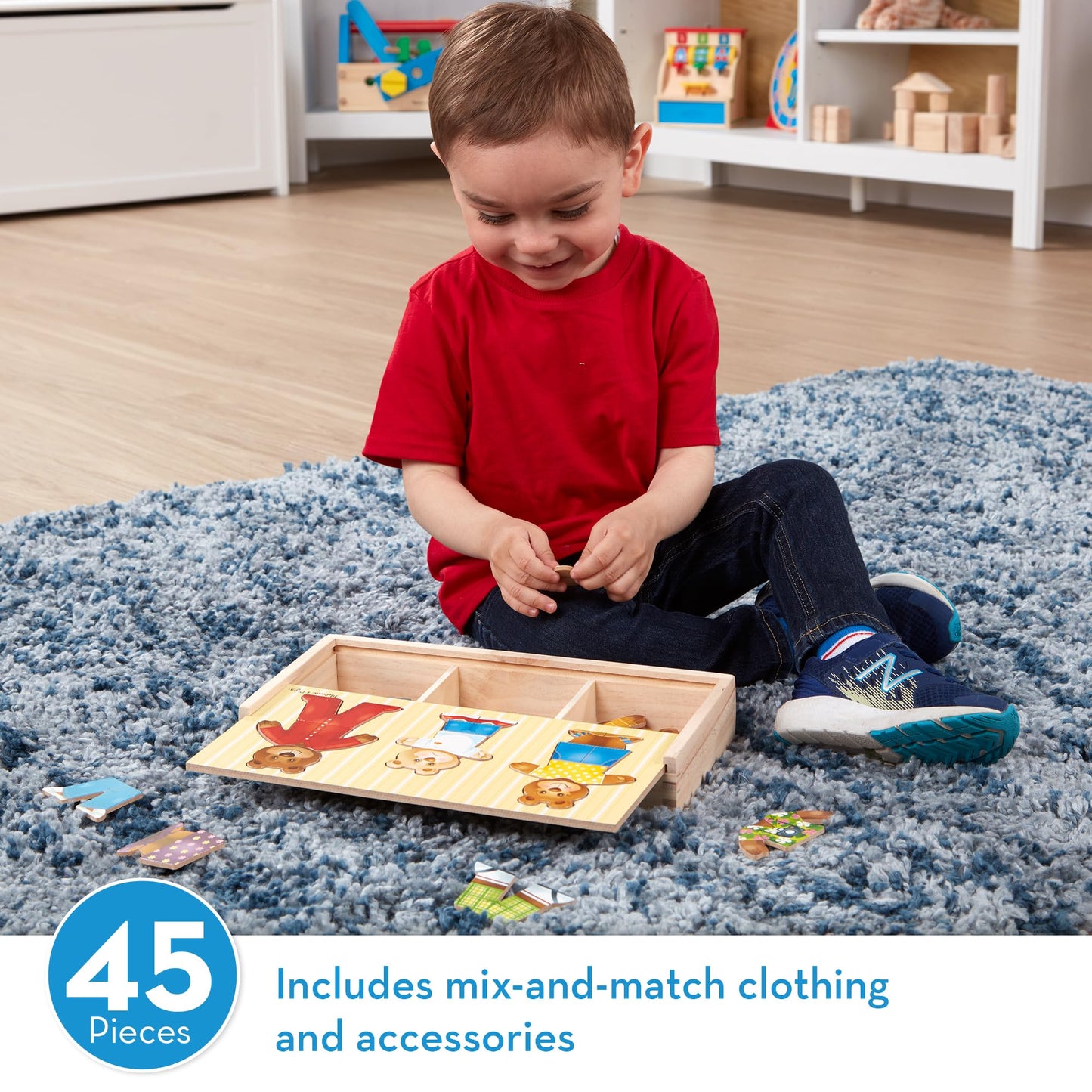 Melissa & Doug Wooden Bear Family Dress-Up Puzzle, 45 Pieces Mix and Match Outfits, Sorting & Matching Toy with Storage Case, Educational Puzzle for