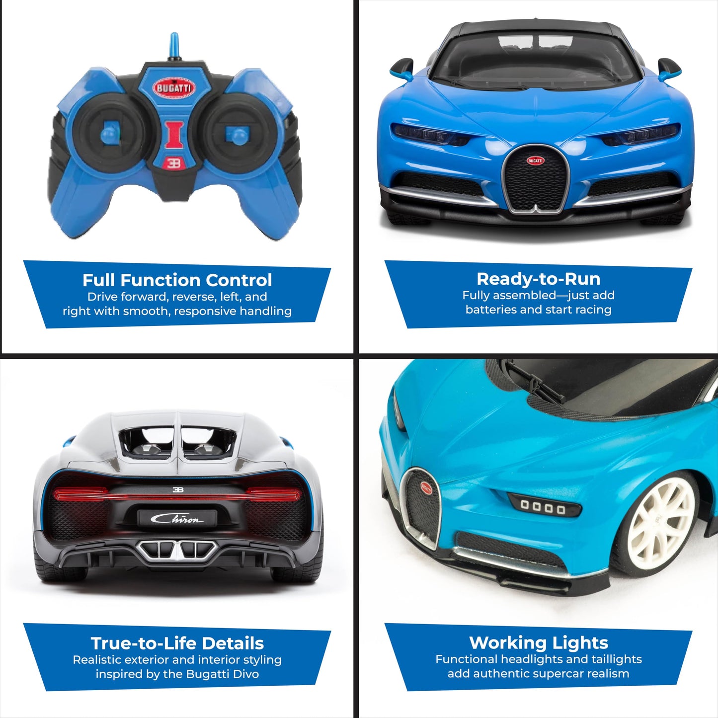 Bugatti Chiron 1:14 Electric RC Car, Full-Function 2.4GHz, Detailed Design