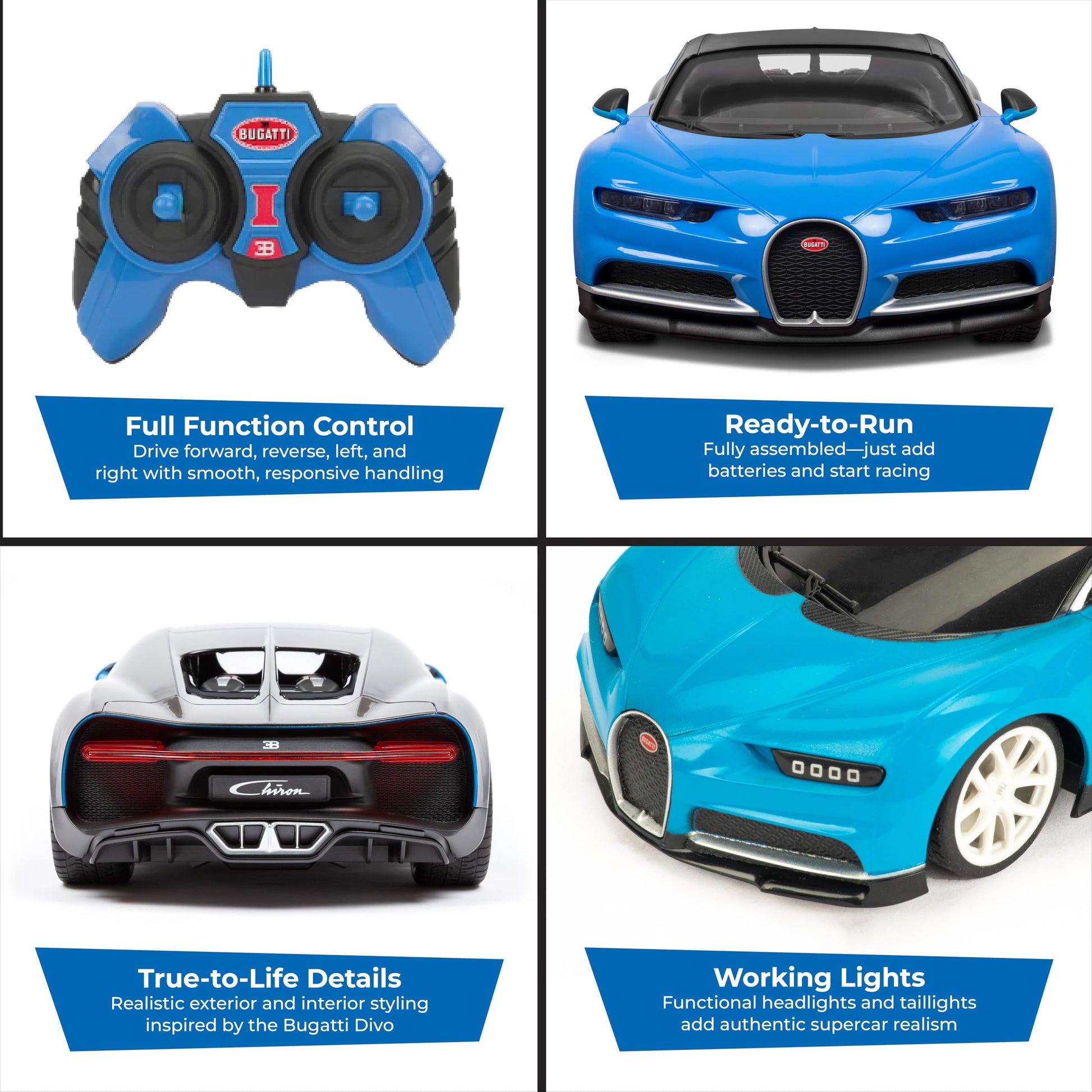 Bugatti Chiron 1:14 Electric RC Car, Full-Function 2.4GHz, Detailed Design