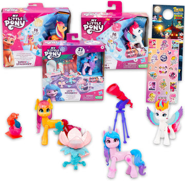 My Little Pony Toy Figures Set for Girls - Bundle with 2 MLP Cutie Mark Magic Dolls and Izzy Unicorn Tea Party with Accessories, Stickers, More | My