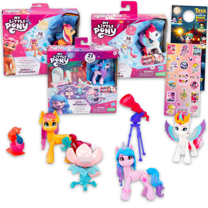 My Little Pony Toy Figures Set for Girls - Bundle with 2 MLP Cutie Mark Magic Dolls and Izzy Unicorn Tea Party with Accessories, Stickers, More | My