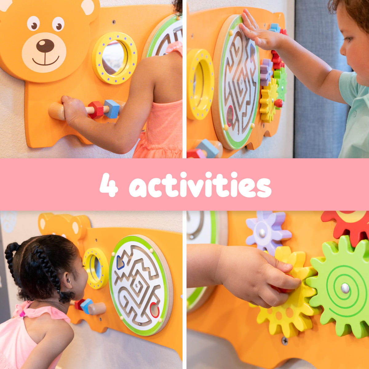 SPARK & WOW Bear Activity Wall Panel | Ages 18m+ | Montessori Sensory Wall Toy | 4 Activities | Busy Board | Toddler Room Décor
