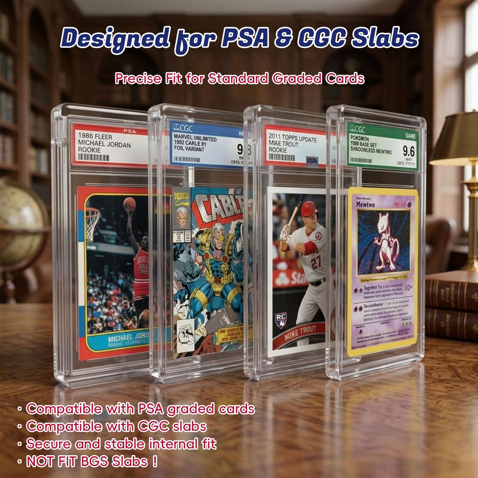 PSA Slab Display Case - 1inch Thick Acrylic Graded Card Display Case with Magnetic Lid, Clear Slab Protector Compatible with PSA & CGC, Card Slab Case