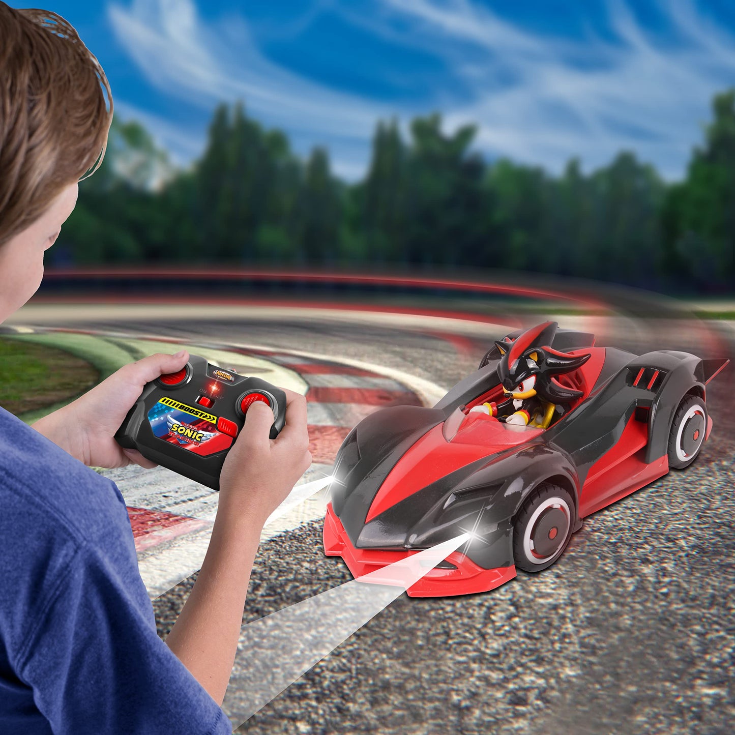 NKOK Team Sonic Racing 2.4GHz Radio Control Toy Car with Turbo Boost - Shadow the Hedgehog 602, Red, Turbo Boost Feature, Features Working Lights,