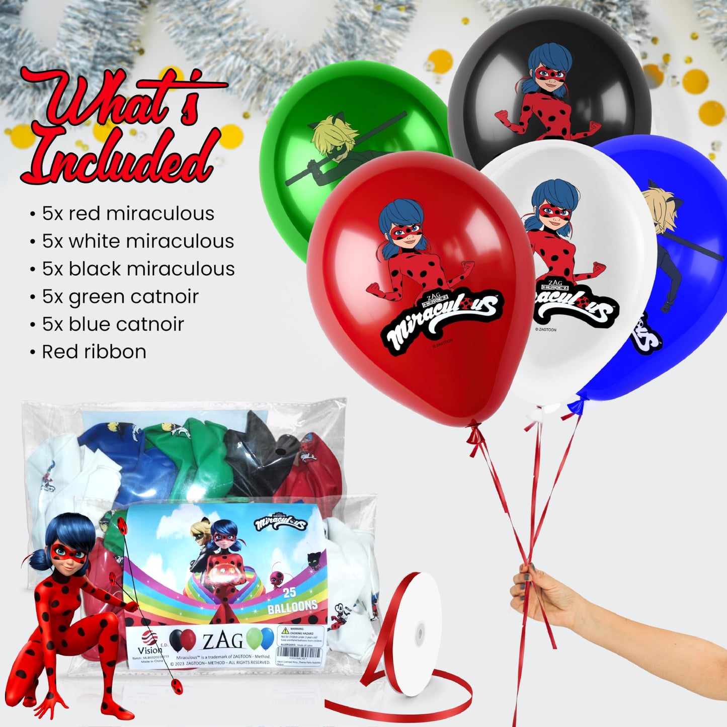 Miraculous Ladybug Cat Noir 12" Birthday Party Balloons 25 Pcs for Kids