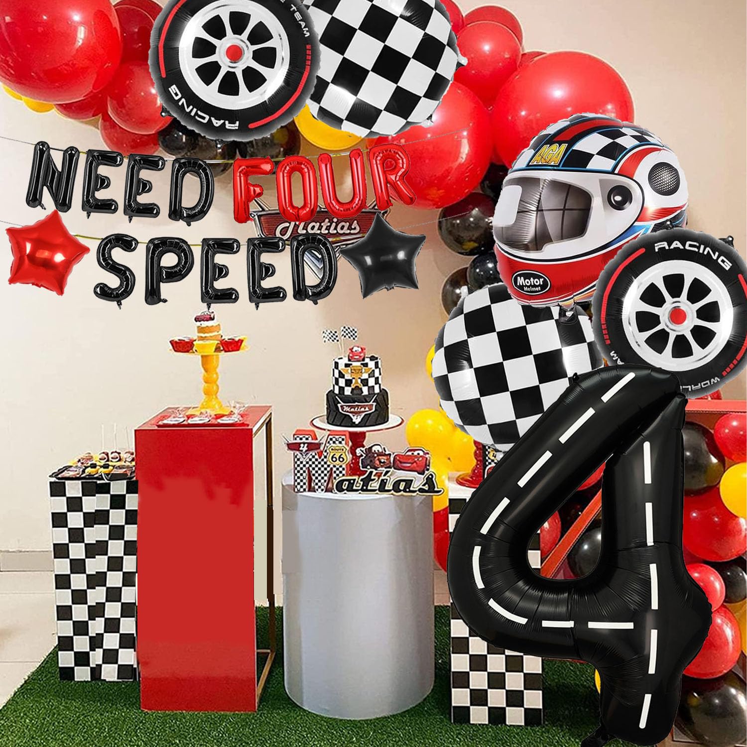 Need Four Speed Birthday Decoration Need Four Speed Balloons Backdrop Racing Car 4th Birthday Decoration Boys Race Car Themed 4th Bday Party Supplies