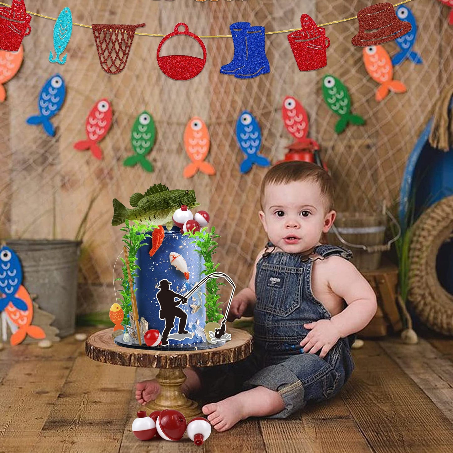14 Pieces Fisherman Themed Decoration Gone Fishing Cake Topper for Retirement Party Supplies