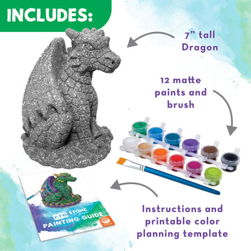 MindWare Paint Your Own Stone Dragon, Outdoor Garden Fantasy Decor, DIY Craft Kit for Ages 8+