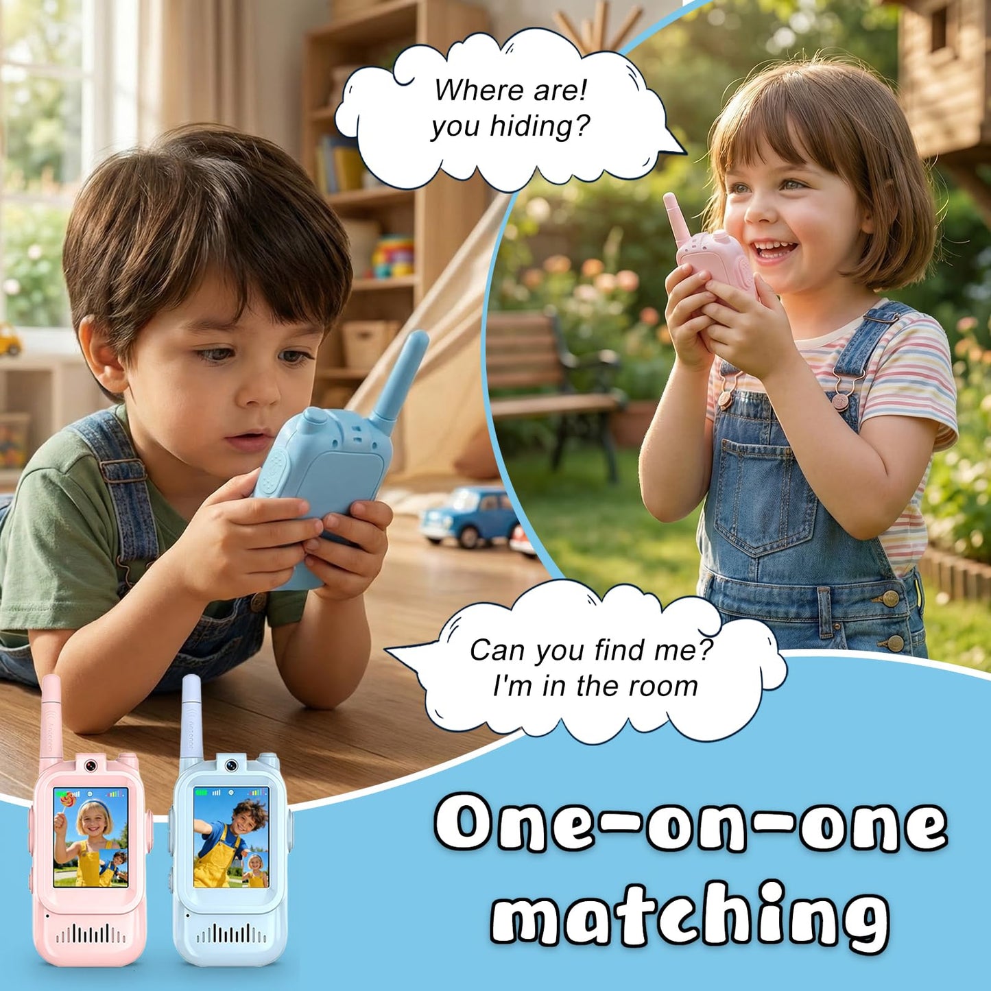 Video Walkie Talkies for Kids Rechargeable Kids Walkie-Talkie Children's Toys Suitable for Boys and Girls Aged 3-12, Birthday Gifts 2 Pack