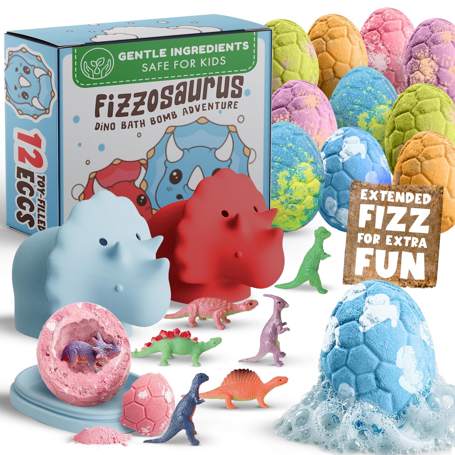 Bath Bombs for Kids with Surprise Toys Inside -12 Pack Dinosaur Bath Bombs Gift Set, Dino Egg Bubble Bath Fizzies, Dinosaur Toys for Kids 3 4 5 6 7 8