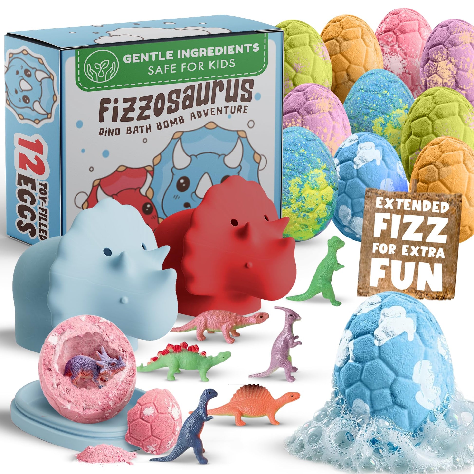 Bath Bombs for Kids with Surprise Toys Inside -12 Pack Dinosaur Bath Bombs Gift Set, Dino Egg Bubble Bath Fizzies, Dinosaur Toys for Kids 3 4 5 6 7 8