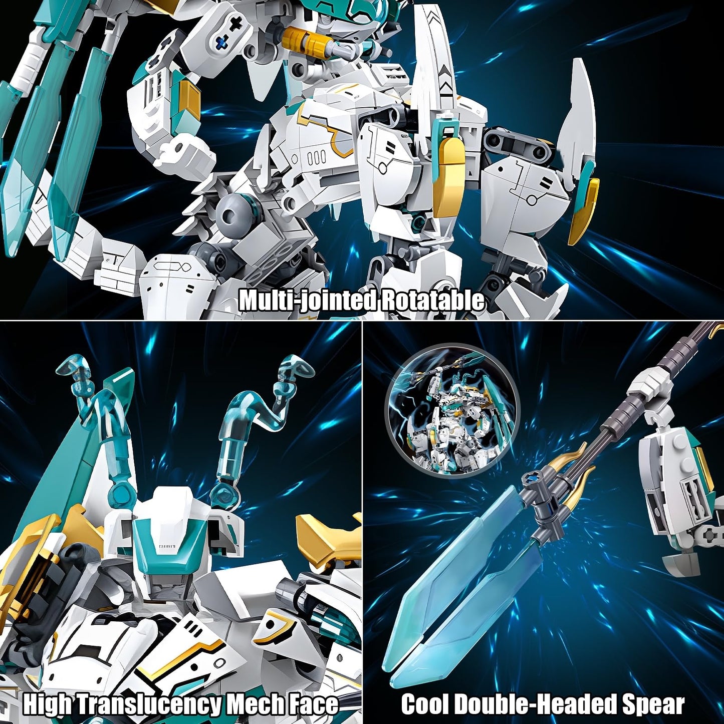 HIGH GODO Dragon Transforming Mech Building Blocks Set, 2 in 1 Warrior City Action Robot Model Building Kit, 731 Pieces Cool Rider Mech Toys Gift