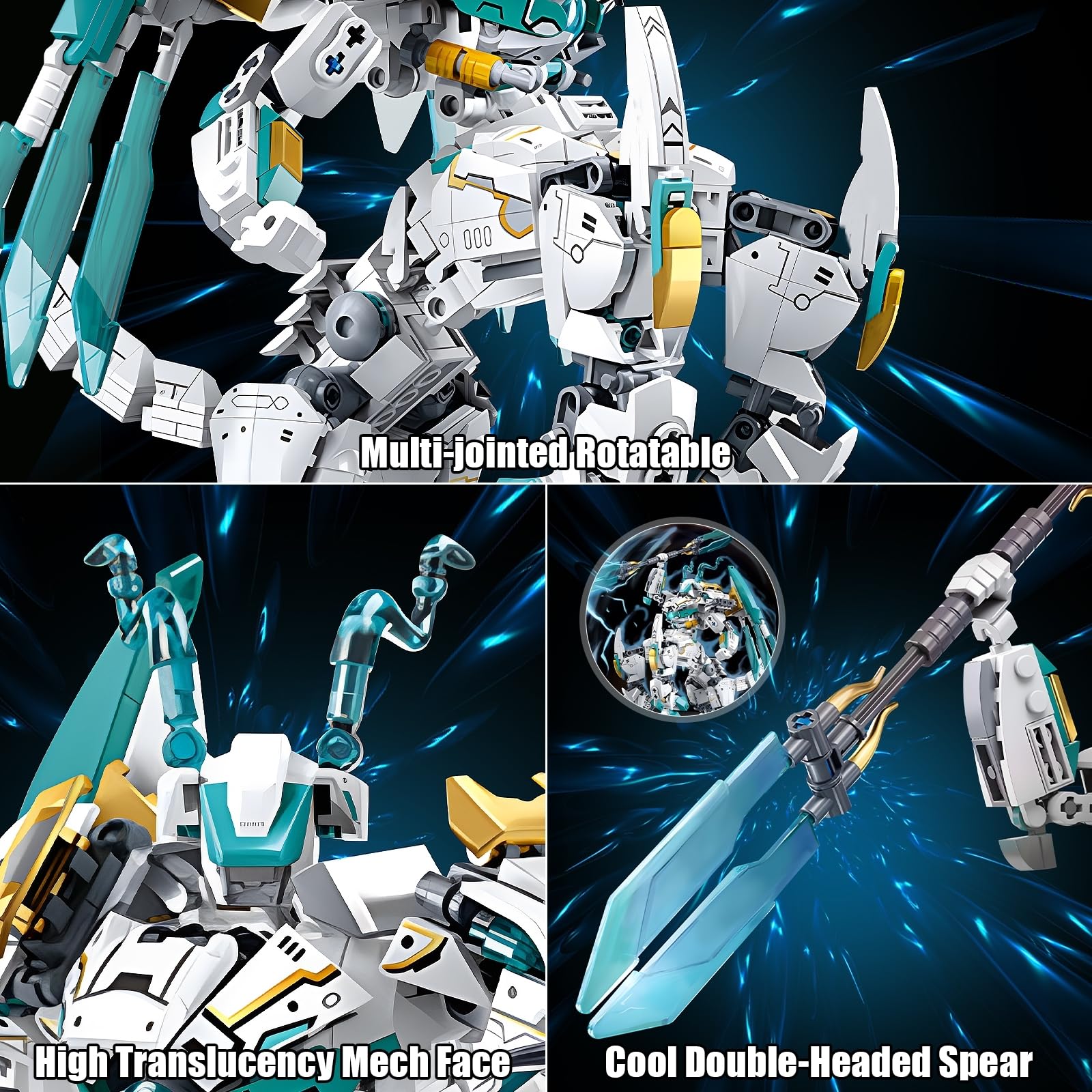 HIGH GODO Dragon Transforming Mech Building Blocks Set, 2 in 1 Warrior City Action Robot Model Building Kit, 731 Pieces Cool Rider Mech Toys Gift